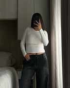 TOP BASICO ALGODON MANGA LARGA - PERLA