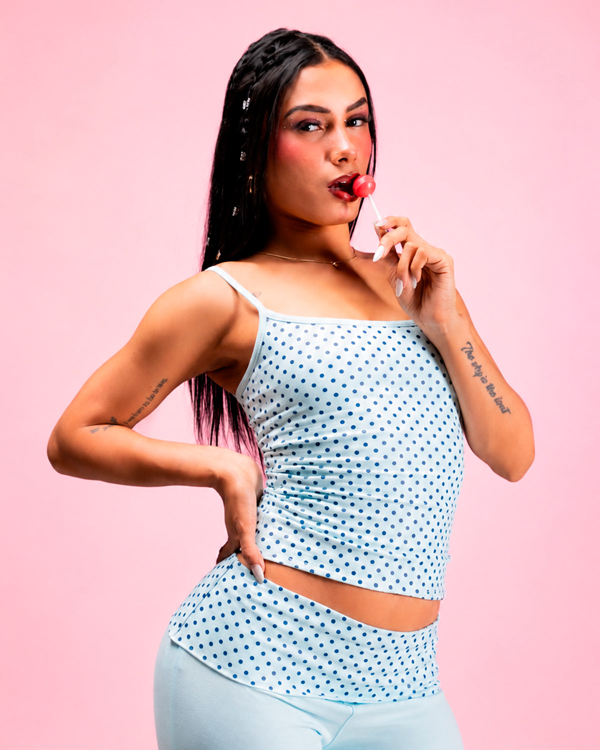 TOP PAMELA POLKA - CELESTE C/ AZUL