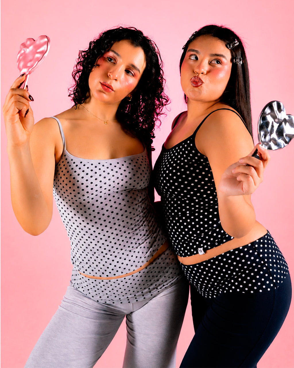 TOP PAMELA POLKA - MELANGE C/ NEGRO