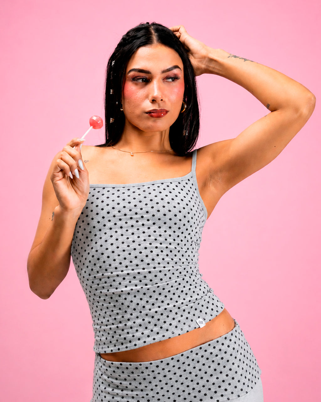 TOP PAMELA POLKA - MELANGE C/ NEGRO