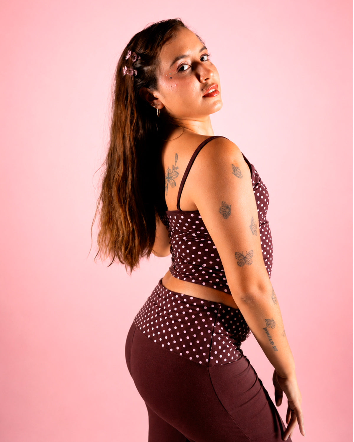 TOP PAMELA POLKA - MARRON C/ ROSADO