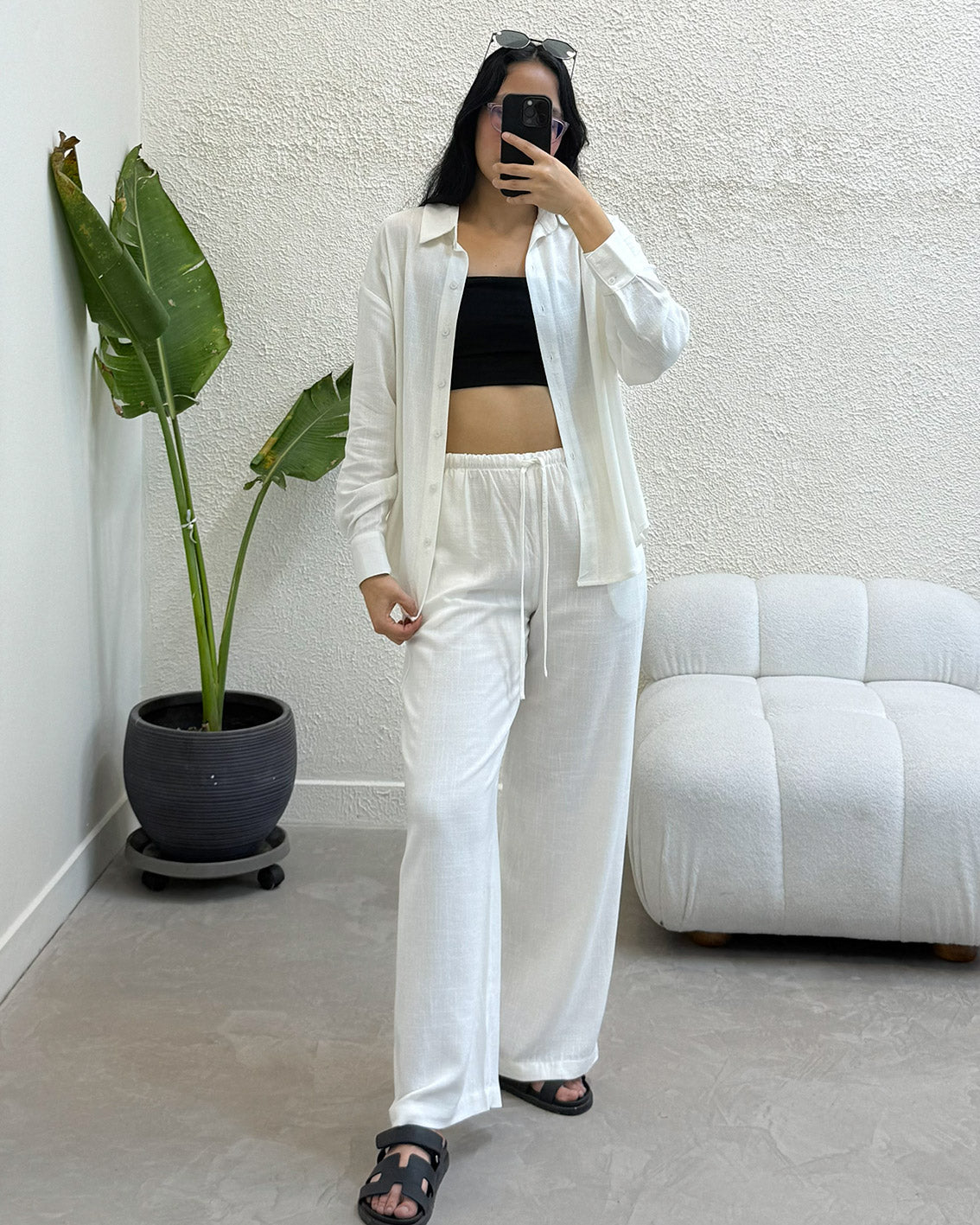 CAMISA OVERSIZE LINO - PERLA