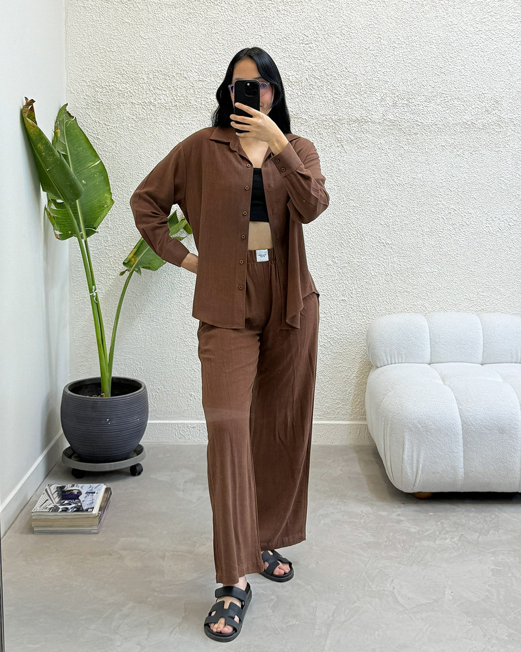 CAMISA OVERSIZE LINO - MARRON