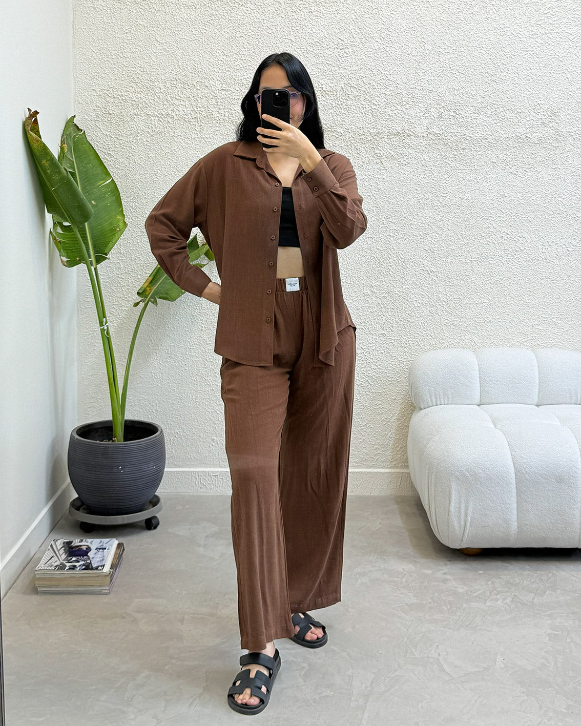 CAMISA OVERSIZE LINO - MARRON