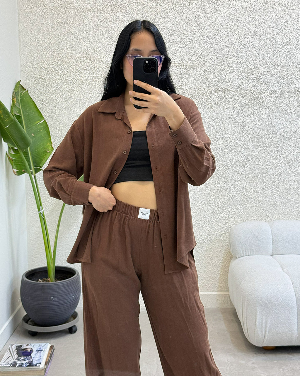 CAMISA OVERSIZE LINO - MARRON