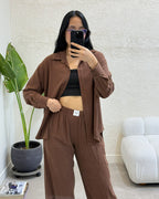 CAMISA OVERSIZE LINO - MARRON