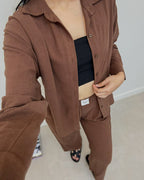 CAMISA OVERSIZE LINO - MARRON